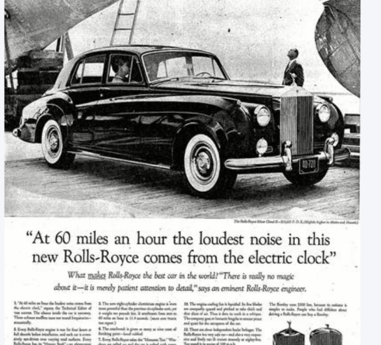 Exemple de brand copywriting : Rolls-Royce 1958.