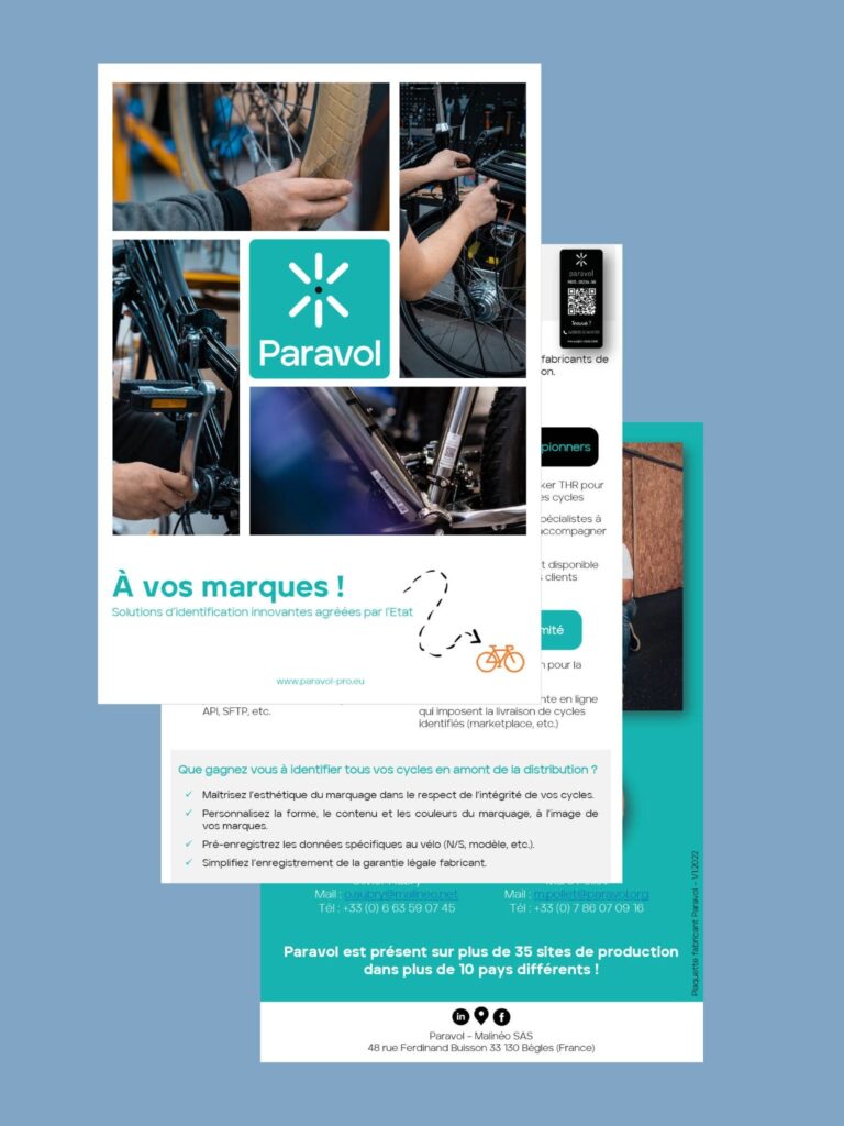 Brochure d'entreprise pour Paravol (aujourd'hui BicyCode) réalisée par l'agence Pierrot